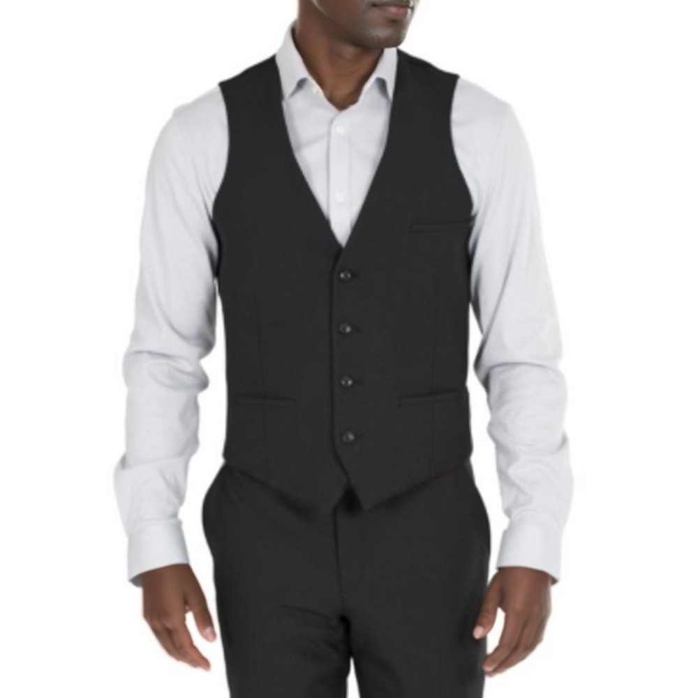 bar III Suit Vest Mens Medium Black Waistcoat Slim Fit Quiet‎ Luxury *FLAW*